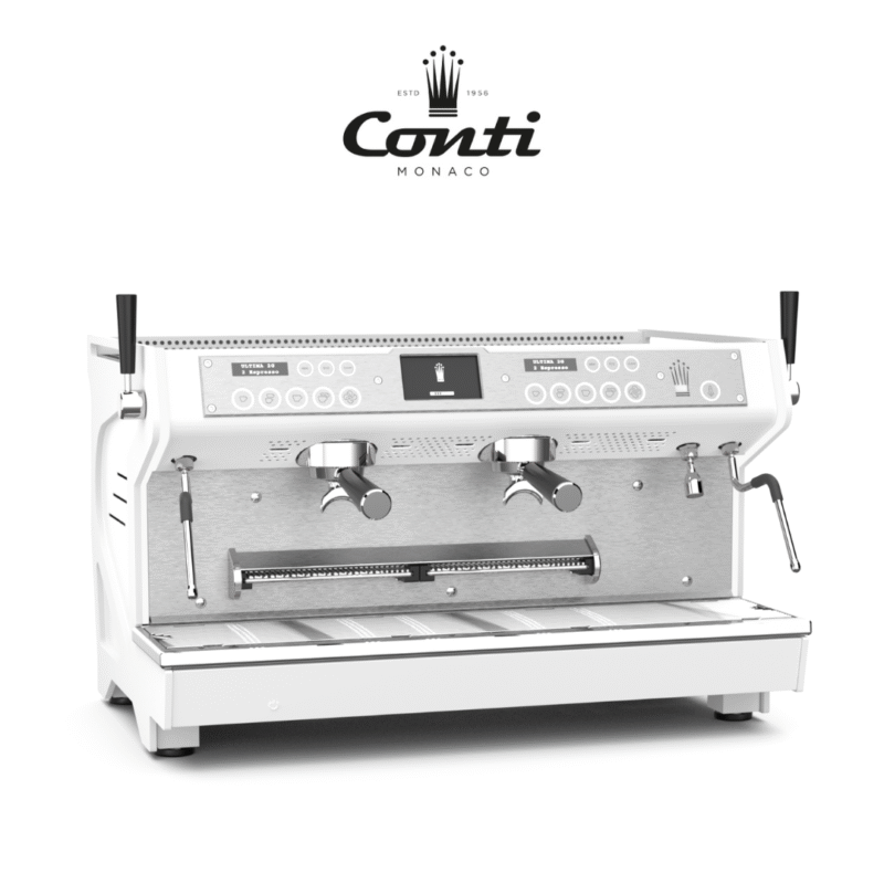 เครื่องชงกาแฟ Conti รุ่น Ultima สีขาว - ผลิตแบบ Handmade ในประเทศโมนาโก เป็นเครื่องชงกาแฟ Espresso (เอสเพรสโซ) หรือ Semi Automatic (กึ่งอัตโนมัติ) UCC จำหน่าย